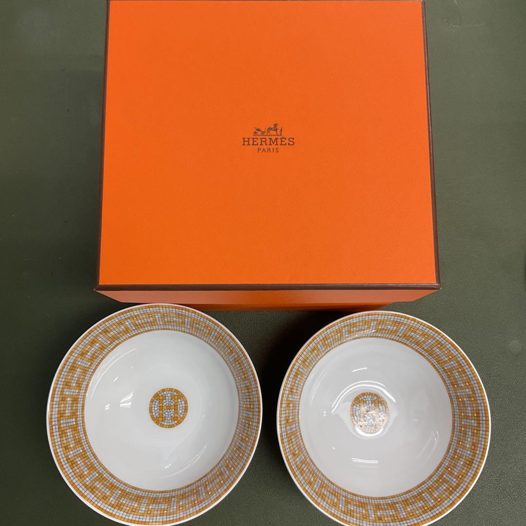 H6386 HERMES エルメス　モザイク　デザイン　ボウル 茶碗　2個セット