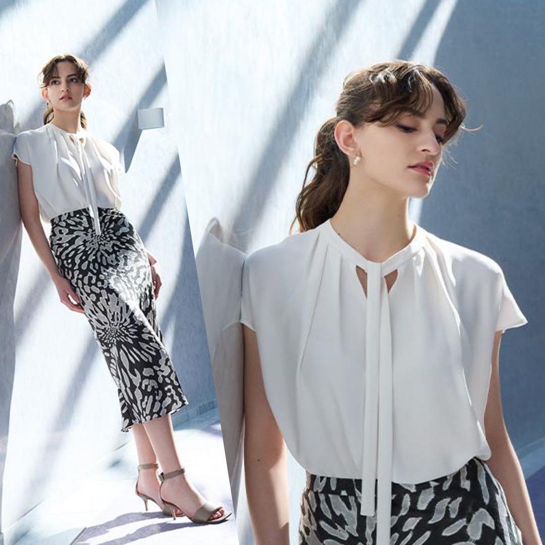 theory luxe 22SS 完売 ウォッシャブル キーネック ブラウス