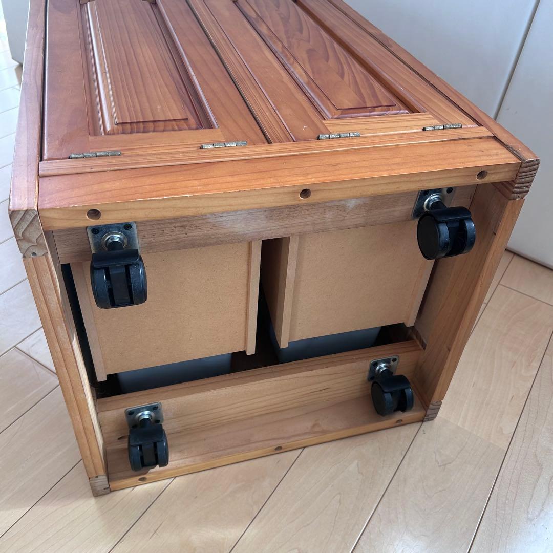 タイル　カントリーダストボックス　キャスター　パイン　2連引き出し　アンティーク