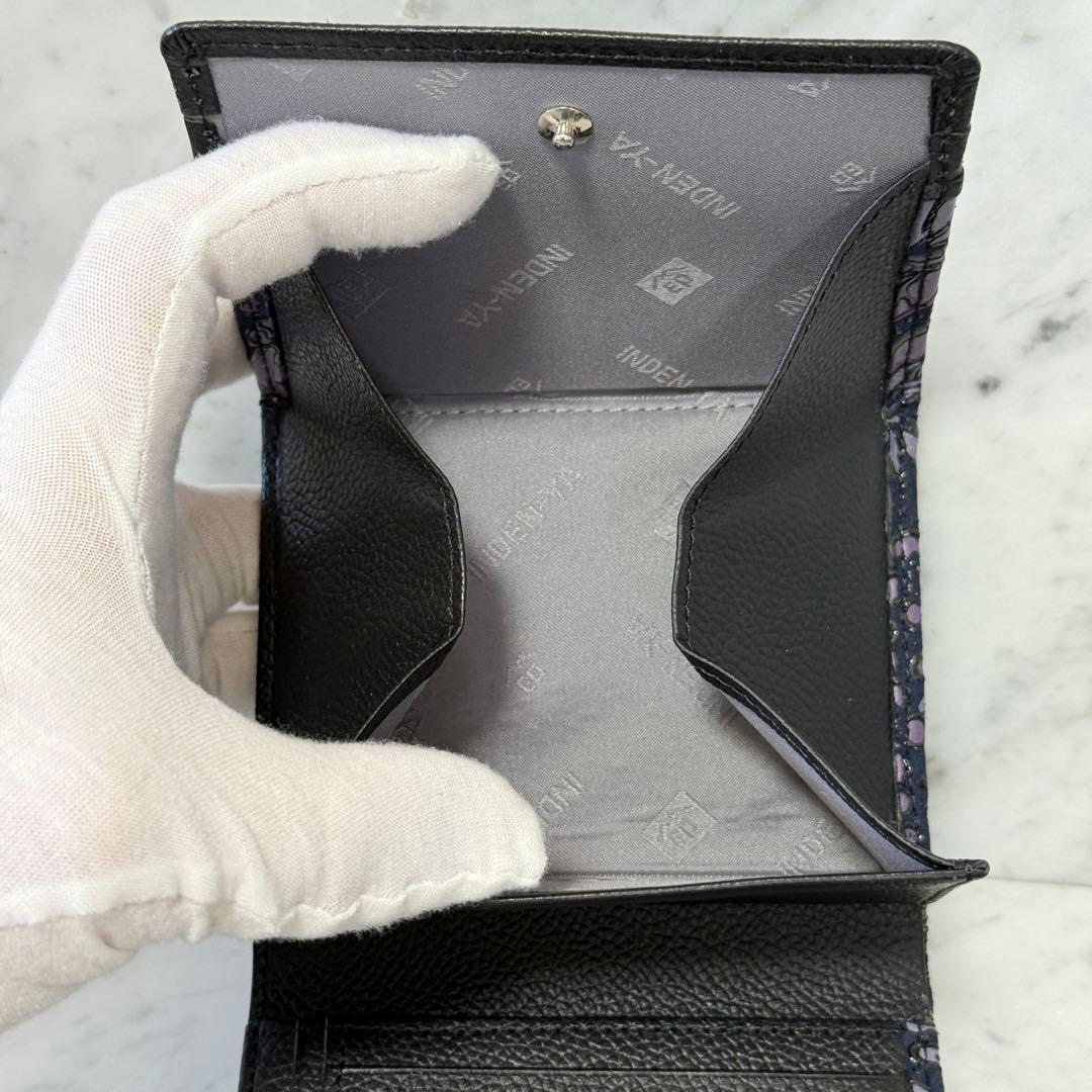 新品 未使用 印傳インデンヤ フロニティ 二つ折り財布 花柄 紫 パープル