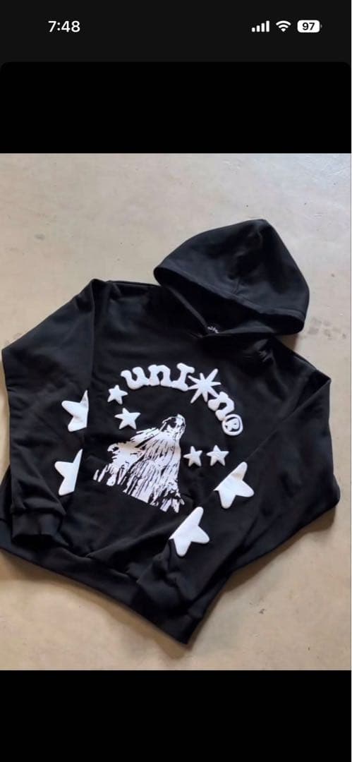333union 黒 フード付きパーカー 星柄　drip