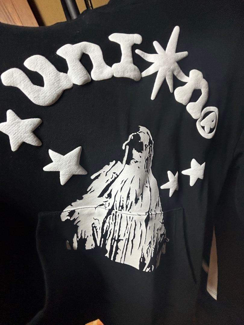 333union 黒 フード付きパーカー 星柄　drip