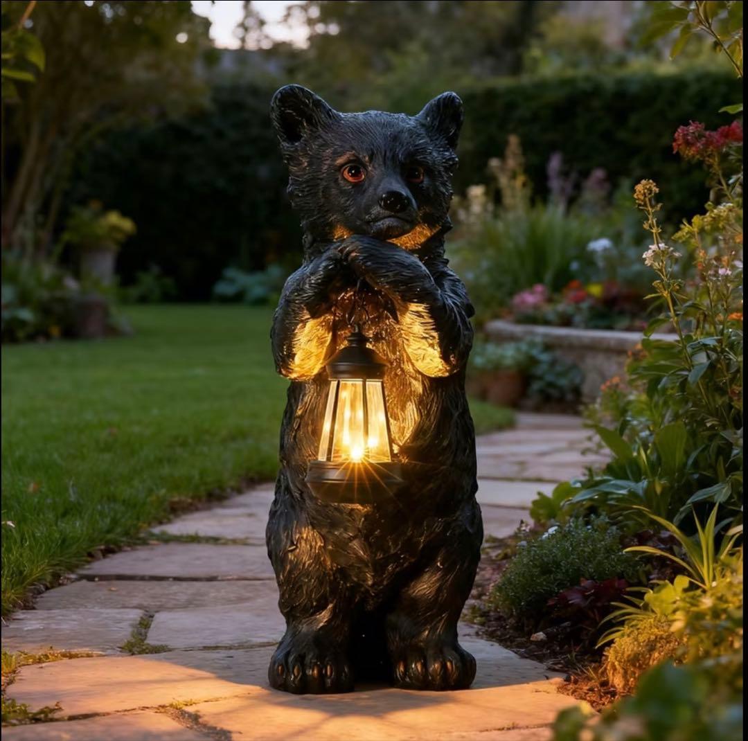 ソーラー ランタン 熊 置物 ガーデンライト 高さ50cm 屋外 レジン製