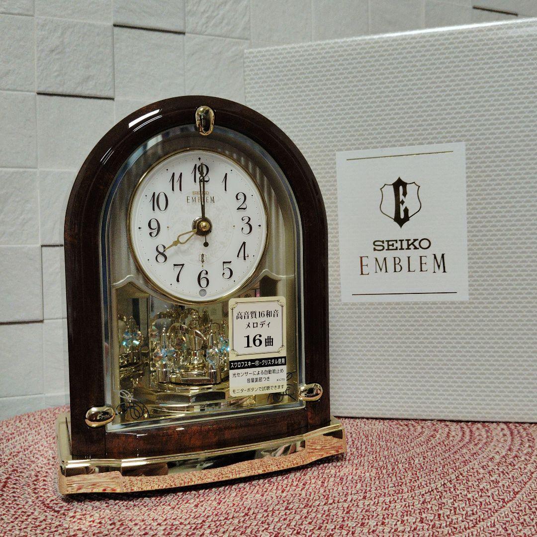 新品SEIKO EMBLEM HW591B 置時計 電波クロック スワロフスキー