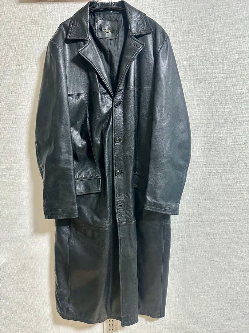 黒 レザー(本革) チェスターコート ロング