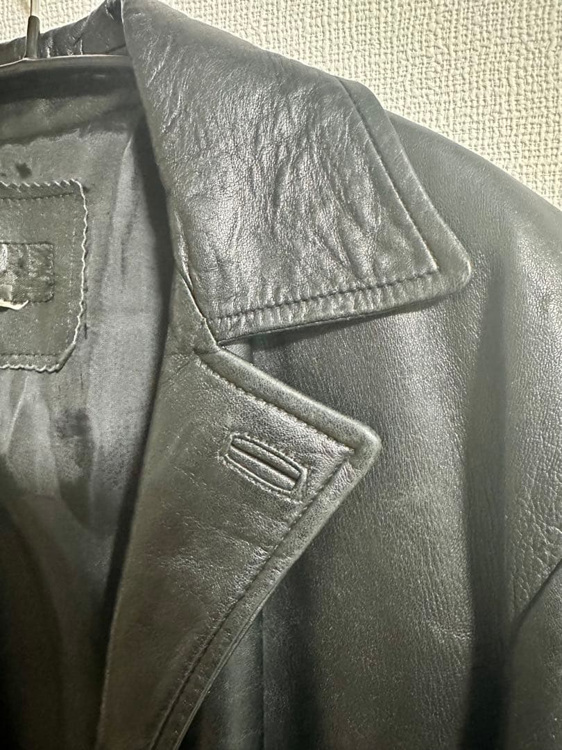 黒 レザー(本革) チェスターコート ロング