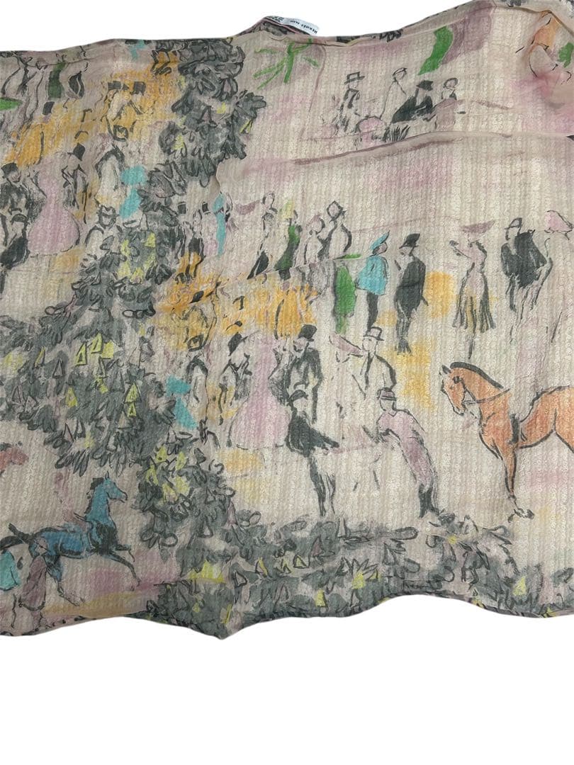 エルメス HERMÈS シルクシフォン ストール 馬柄 フランス製 60×160
