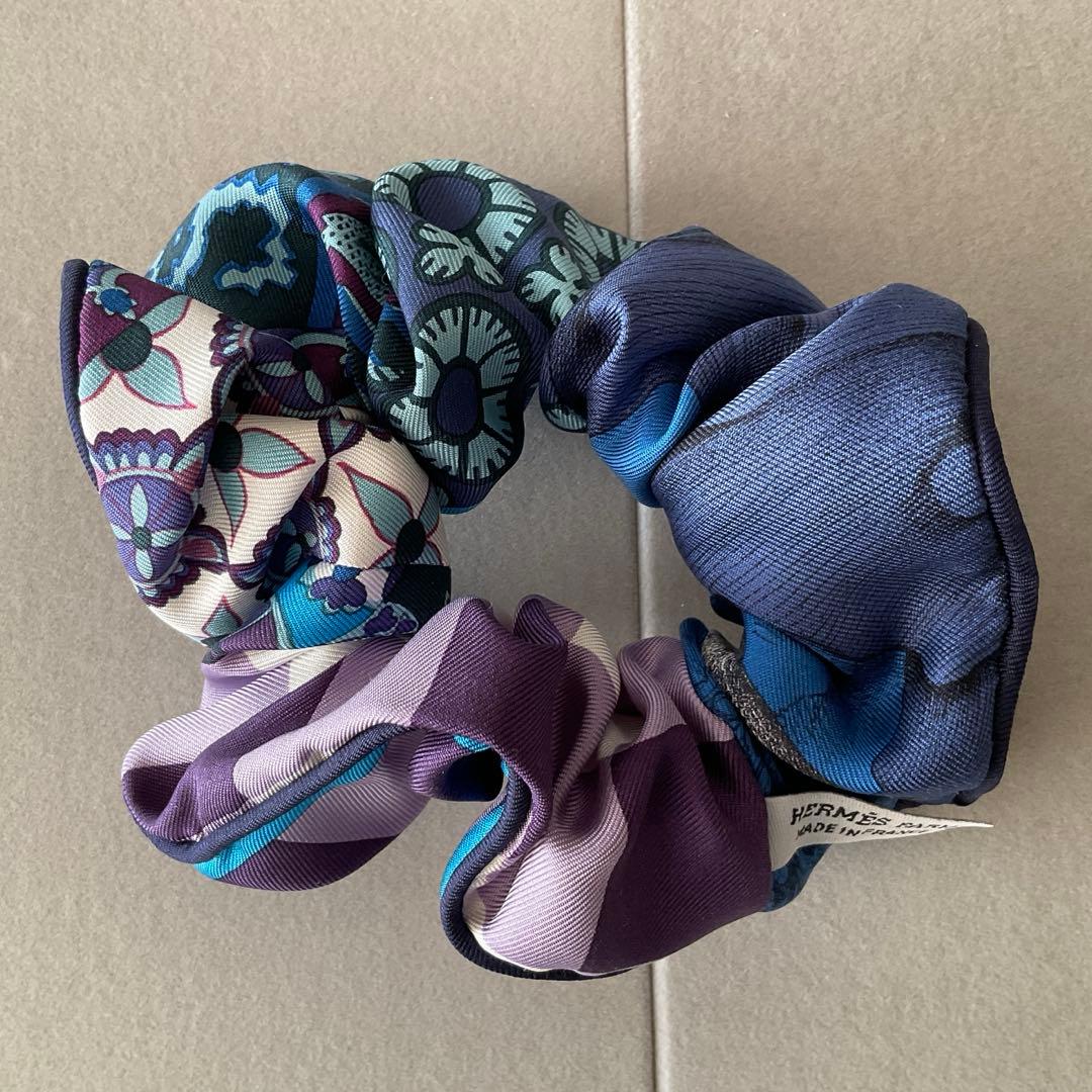 【HERMES】エルメスクラウディアシュシュ ブルーパープル ヘアアクセサリー