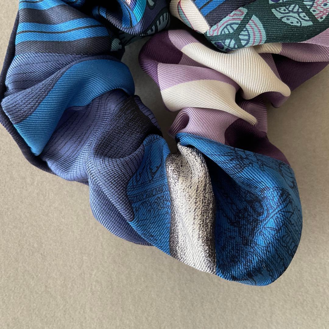 【HERMES】エルメスクラウディアシュシュ ブルーパープル ヘアアクセサリー