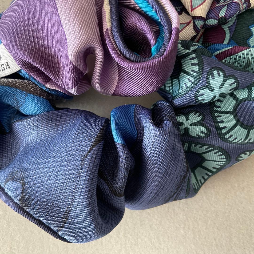 【HERMES】エルメスクラウディアシュシュ ブルーパープル ヘアアクセサリー