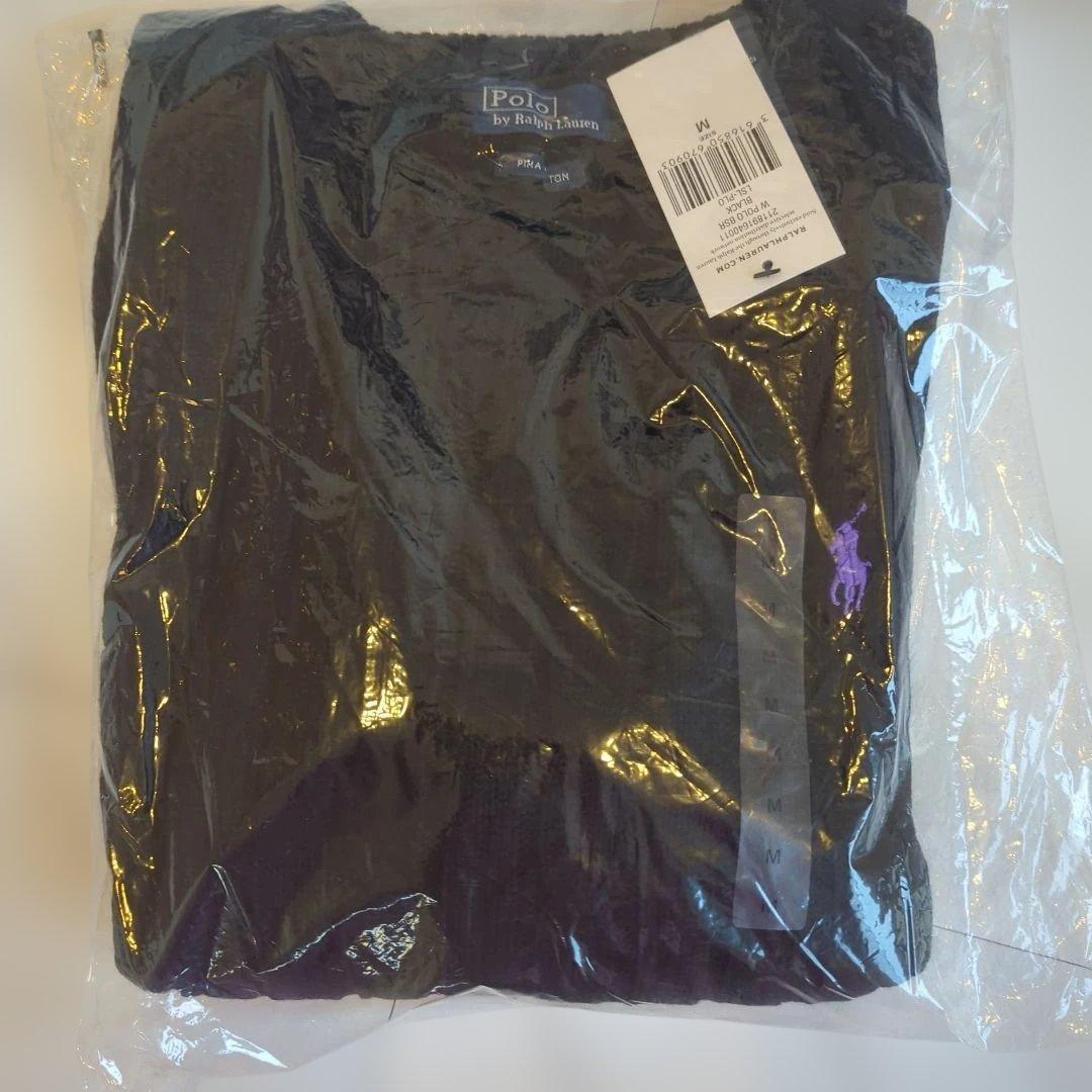 【新品】ポロラルフローレン ケーブルニット ブラック M 紫ポニー コットン