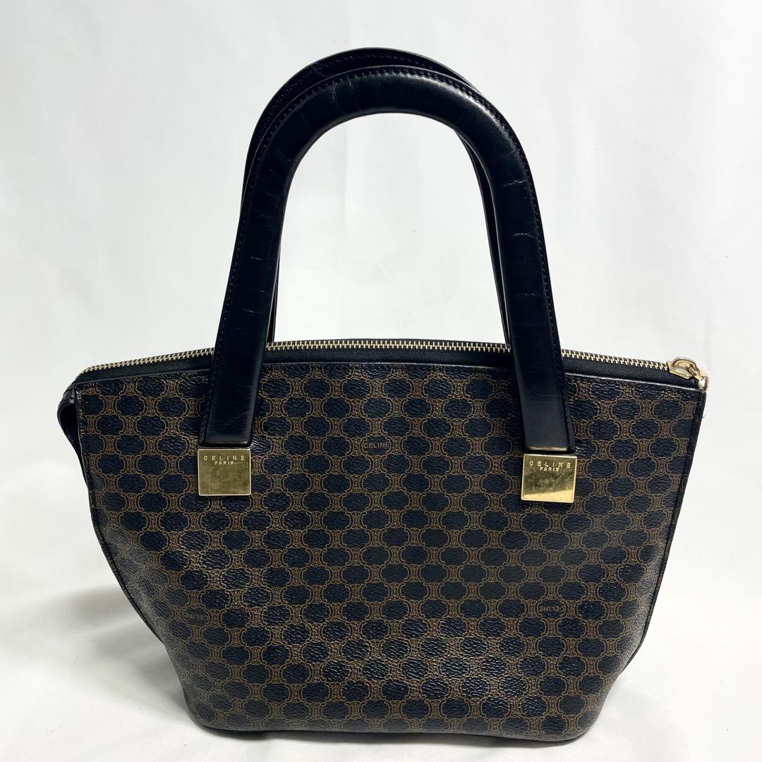 セリーヌ 黒 マカダム プレート ロゴ 金具 2way PVC レザー 大容量