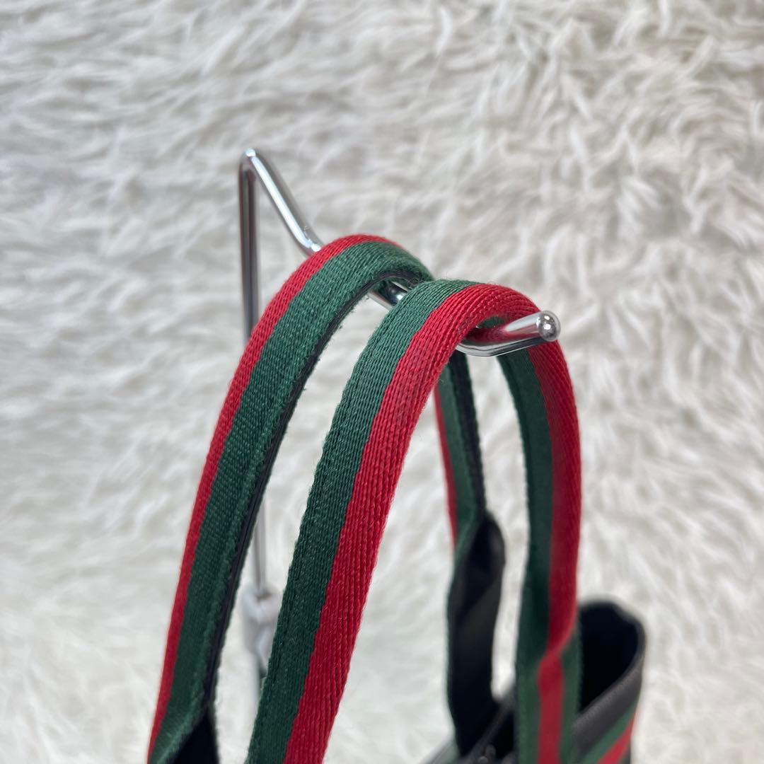 美品✨GUCCI グッチ シェリーライン デニム×レザー トートバッグ 黒