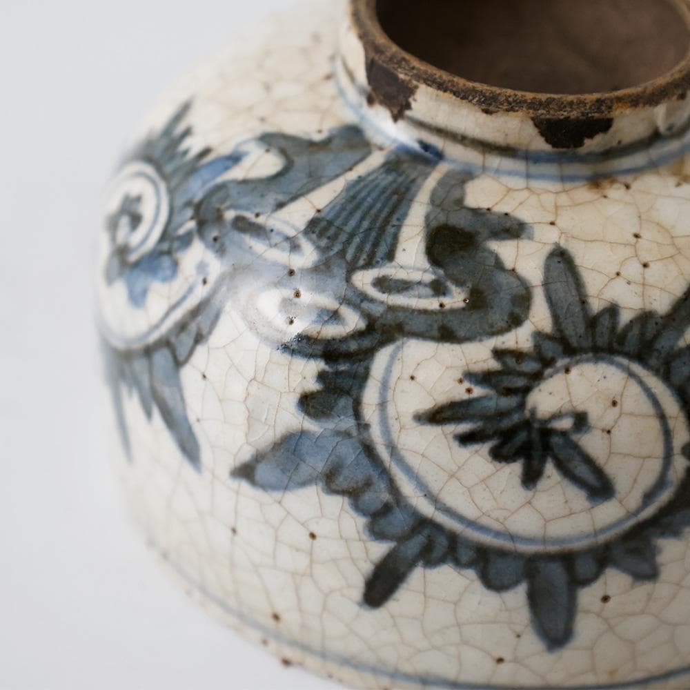 時代物 安南写 染付 花唐草文 茶碗 絞り手 茶道具 抹茶碗