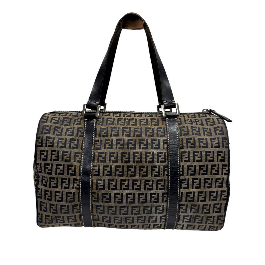 美品 FENDI ズッキーノ ミニボストン ハンドバッグ キャンバス ネイビー