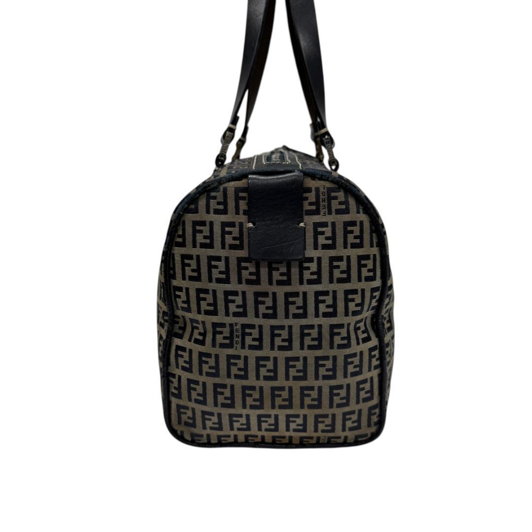 美品 FENDI ズッキーノ ミニボストン ハンドバッグ キャンバス ネイビー