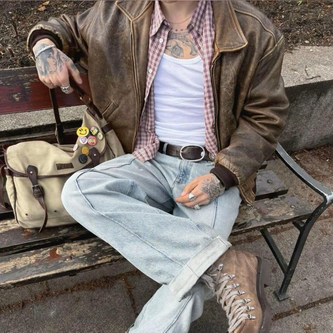 雰囲気抜群 短丈 90s レザージャケット 古着 vintage 本革 A2