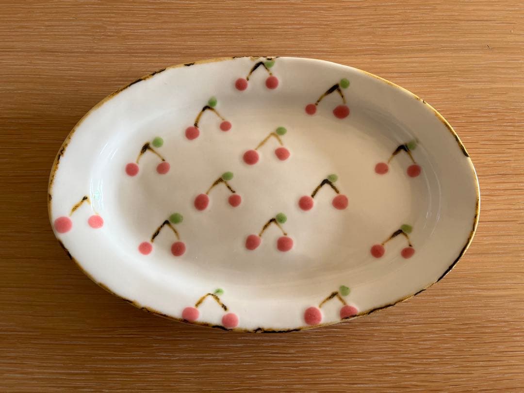 石木文　さくらんぼ　オーバルプレート　未使用