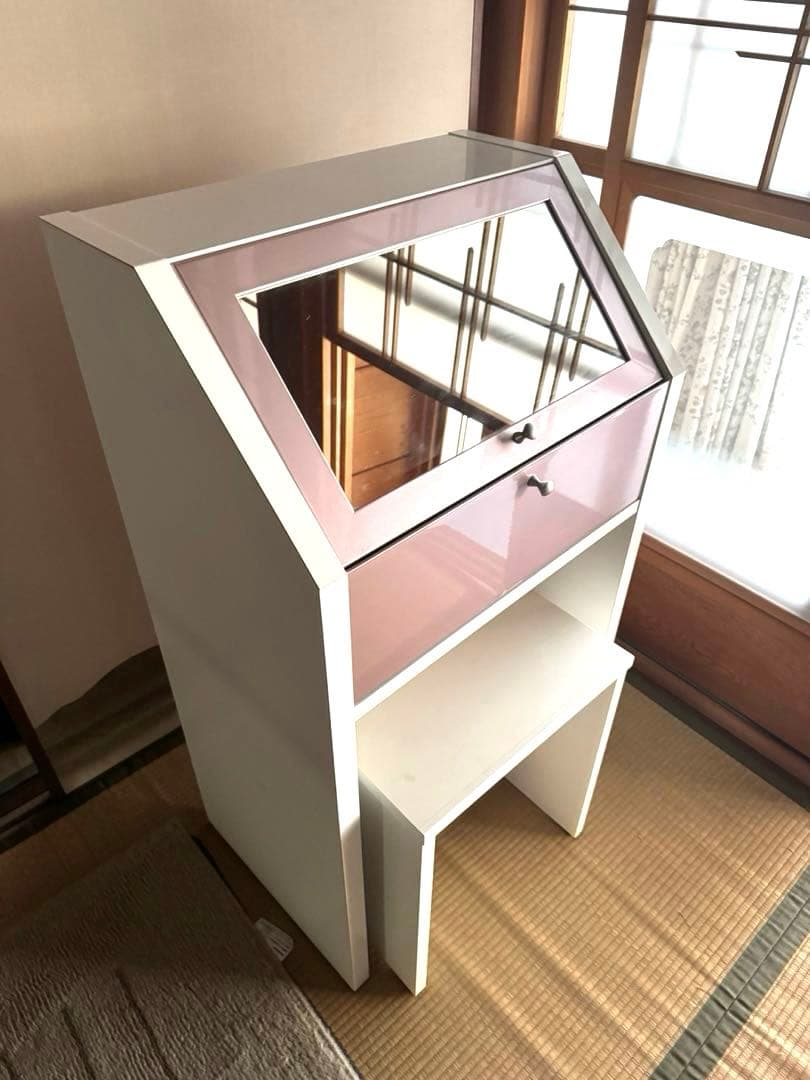 ホワイト ミラー付きドレッサー スツール付き