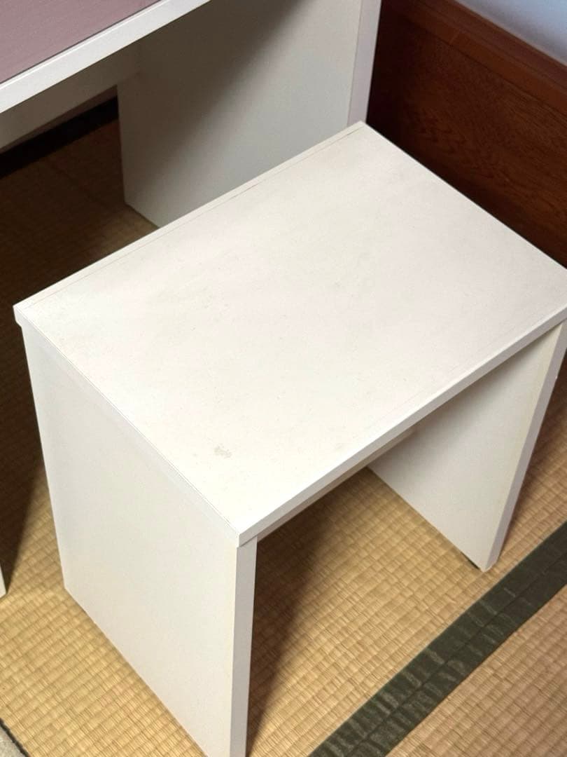 ホワイト ミラー付きドレッサー スツール付き