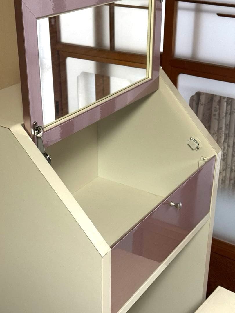 ホワイト ミラー付きドレッサー スツール付き