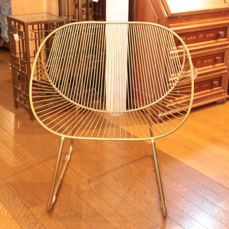 ゴールドフレーム ワイヤーワイドチェア 椅子 インテリア 399-2977