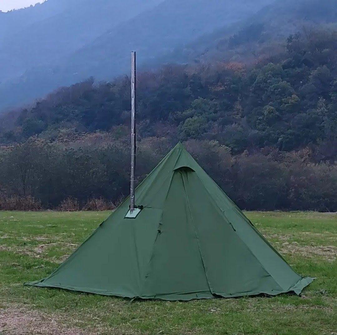 試し張りのみ　煙突ポート付ワンポールテント　軽量3.1kg グリーン