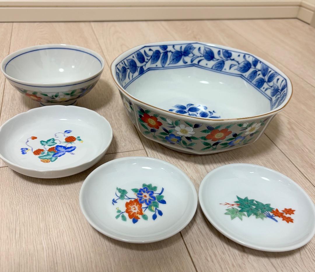 清風窯 八角鉢と茶碗と小皿の5枚セット