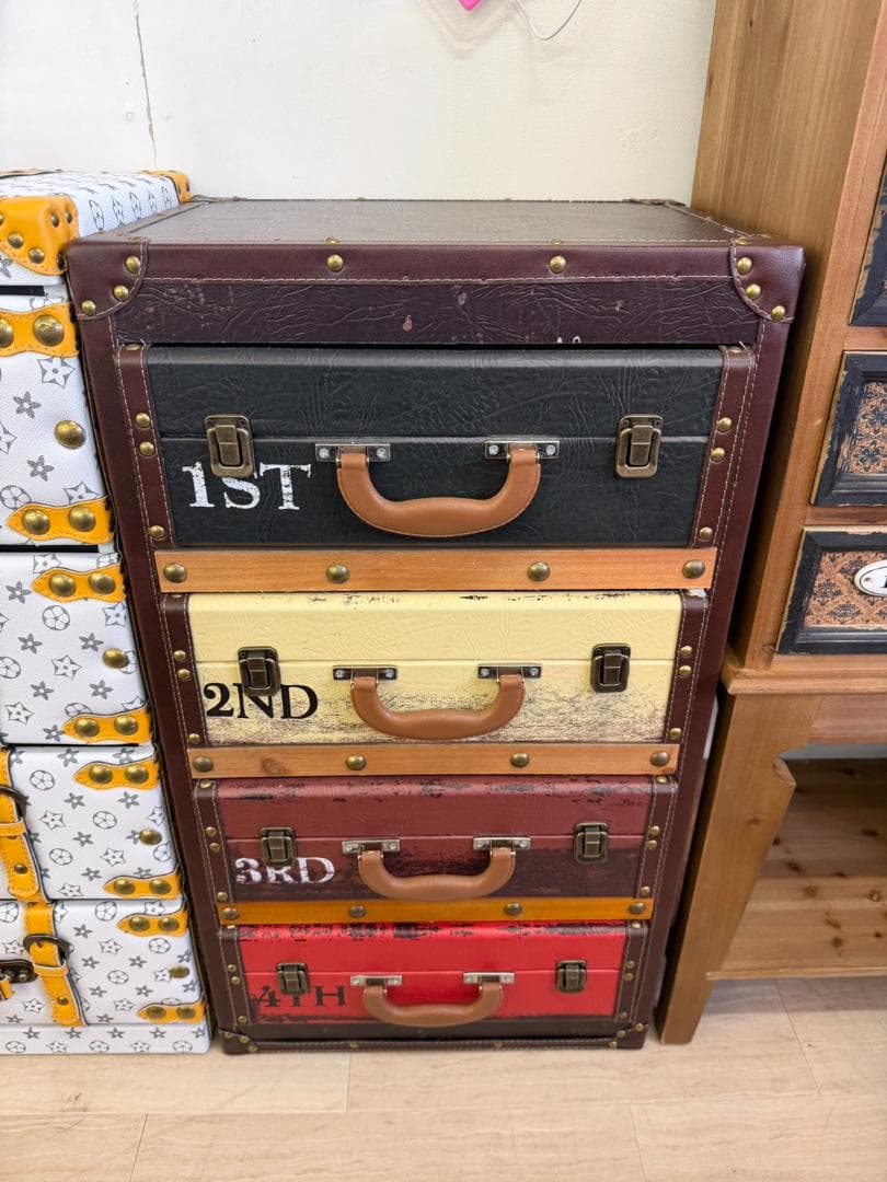 4段チェスト　棚　インダストリアル　収納　引出し　トランク　レトロ　おしゃれ