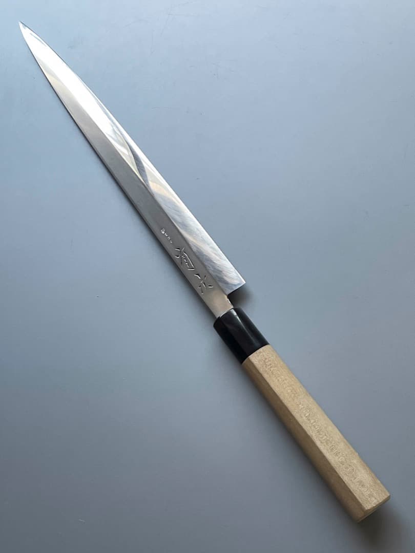 京都 有次 本焼 純日本鋼 柳刃包丁 一尺弱 新品水牛柄・鞘付き