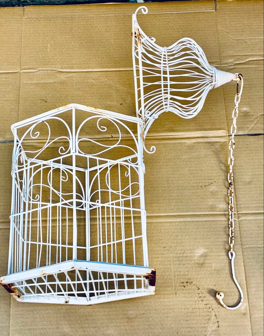 アイアン＊シャビー錆びアンティーク鉄金属エイジング＊アンティーク白い鳥かご