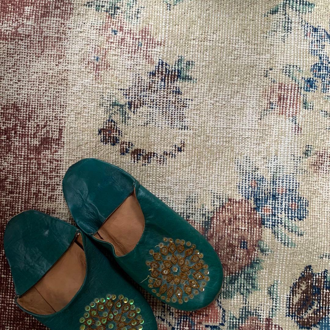 バーガンディ　トルコヴィンテージラグ　210×109 ボタニカル　 オーバーダイ