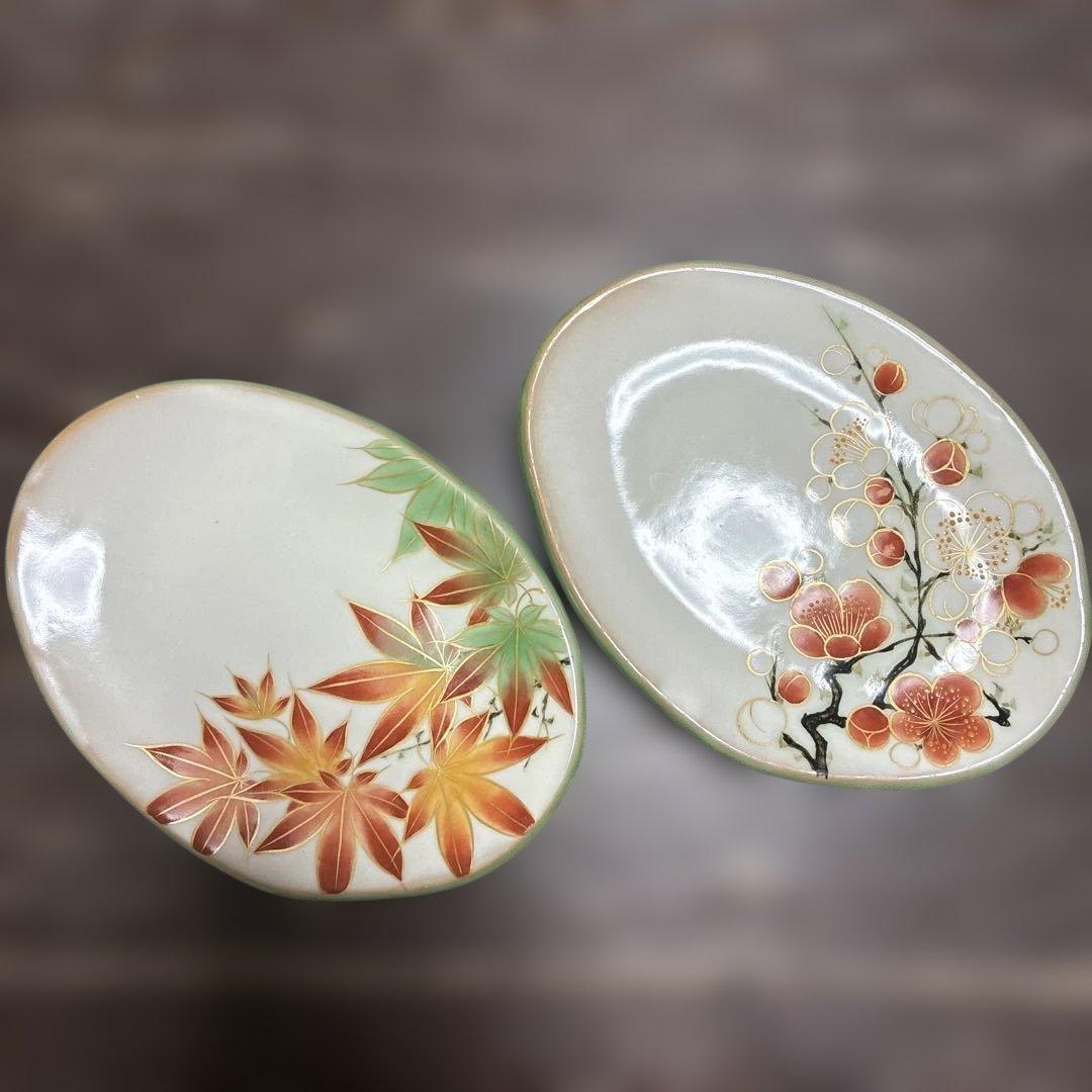 syamさま専用 京焼　陶あん　白掛五草花　楕円皿 ② ③