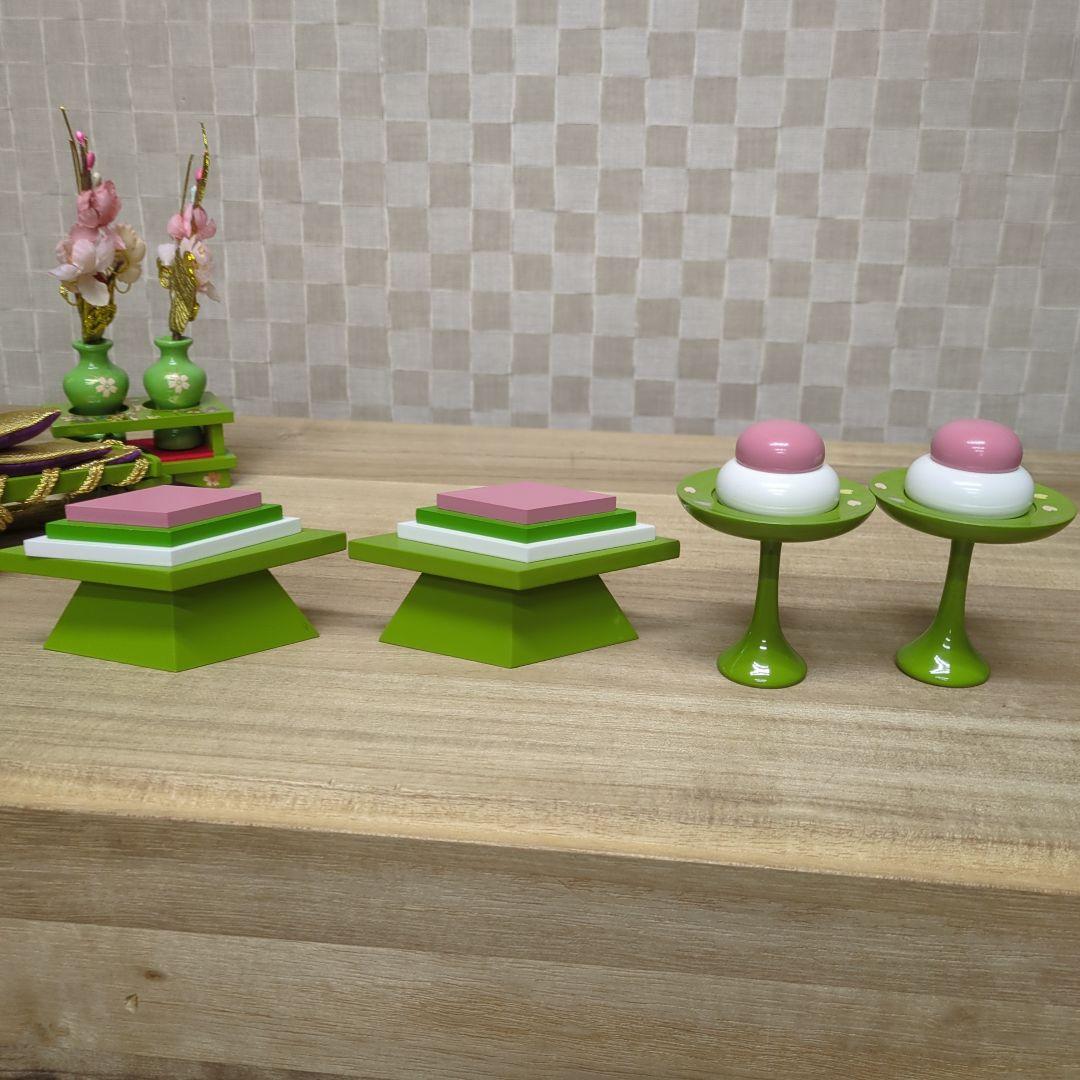 雛道具　25号　6点セット木製 抹茶色 幅60cm〜70cm前後3段用