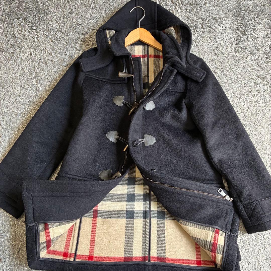 【良品】バーバリーチルドレン ダッフルコート ノバチェック ネイビー 160cm