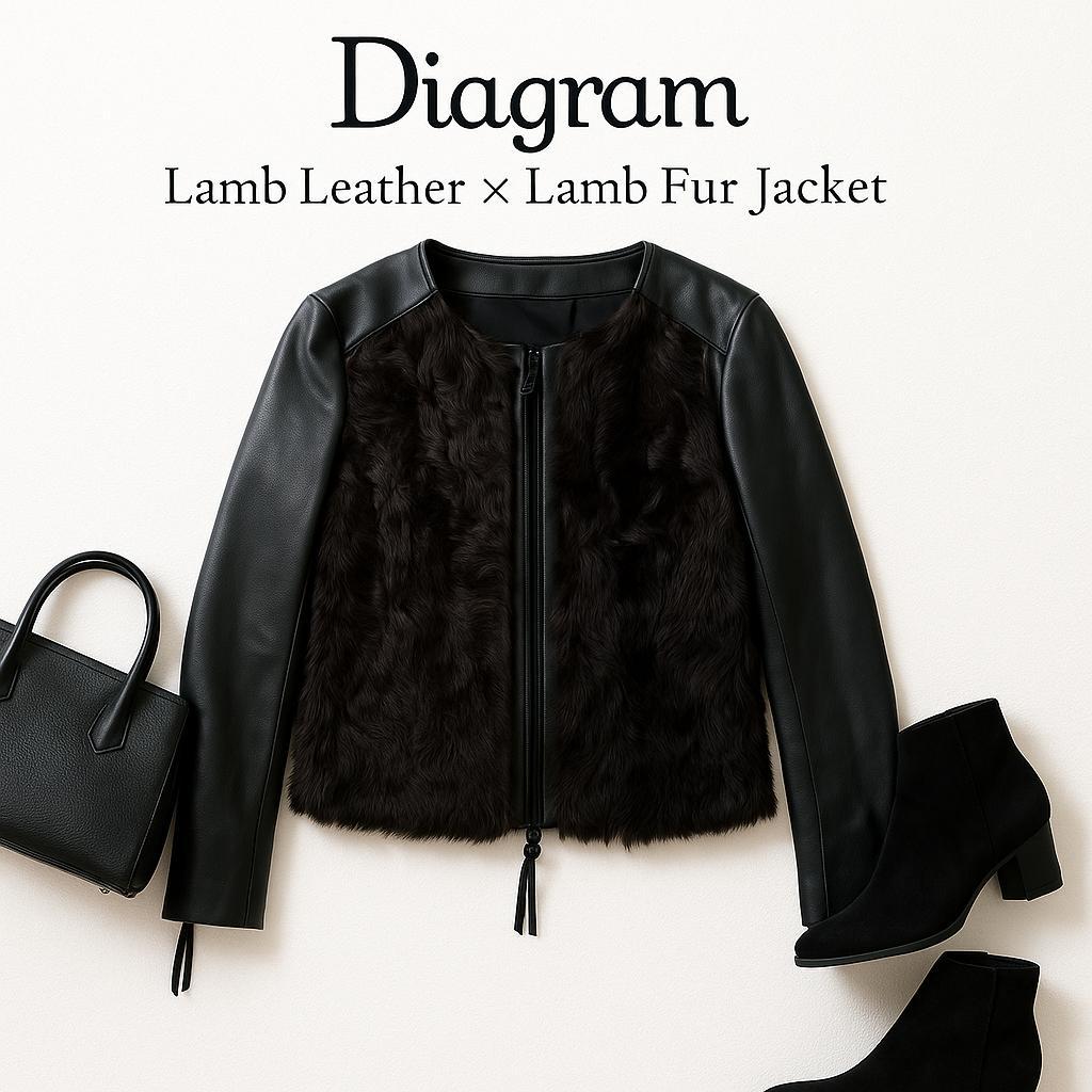 Diagram ダイアグラム ラムレザー×ラムファー ジャケット 36 ブラック
