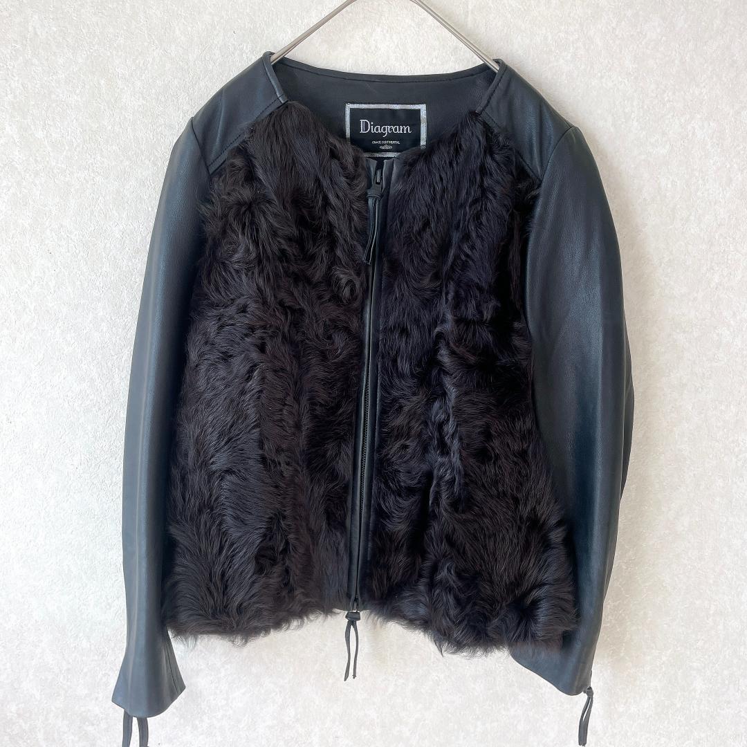 Diagram ダイアグラム ラムレザー×ラムファー ジャケット 36 ブラック