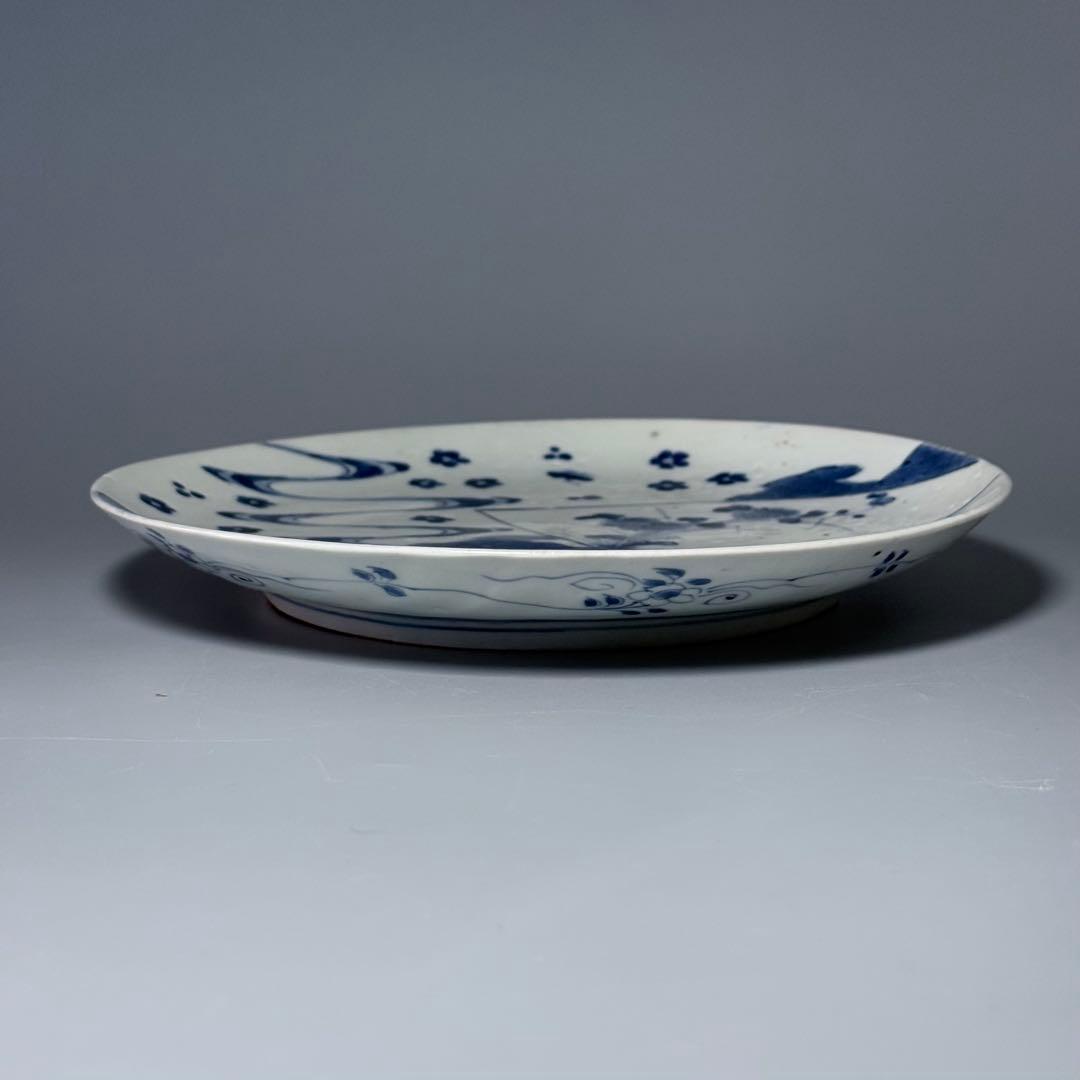 江戸中期　染付扇子文七寸皿　青海波　裏唐草文　コレクター放出品　状態◎ 寛政元禄