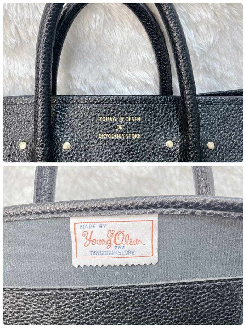 極美品✨ヤングアンドオルセン トートバッグ シボ革 ブラック A4収納 ブラック