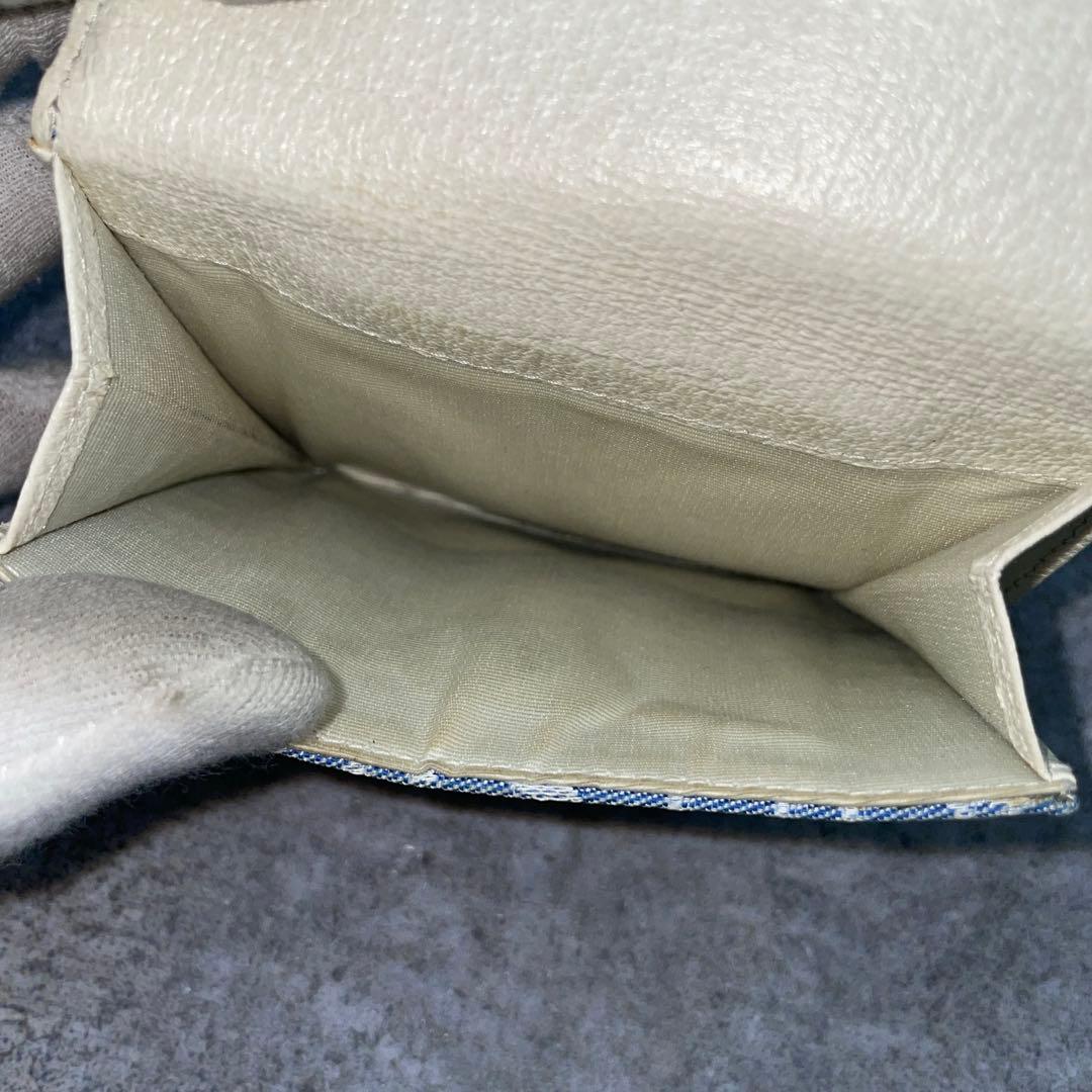 【微美品】BVLGARI ブルガリ 折り財布 総柄 ブルー レザー キャンバス