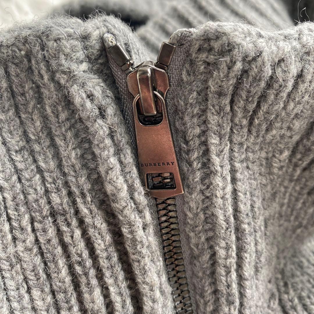 美品　バーバリー　ダッフル　ニットコート　カーディガン　カシミヤ混　フード取外可