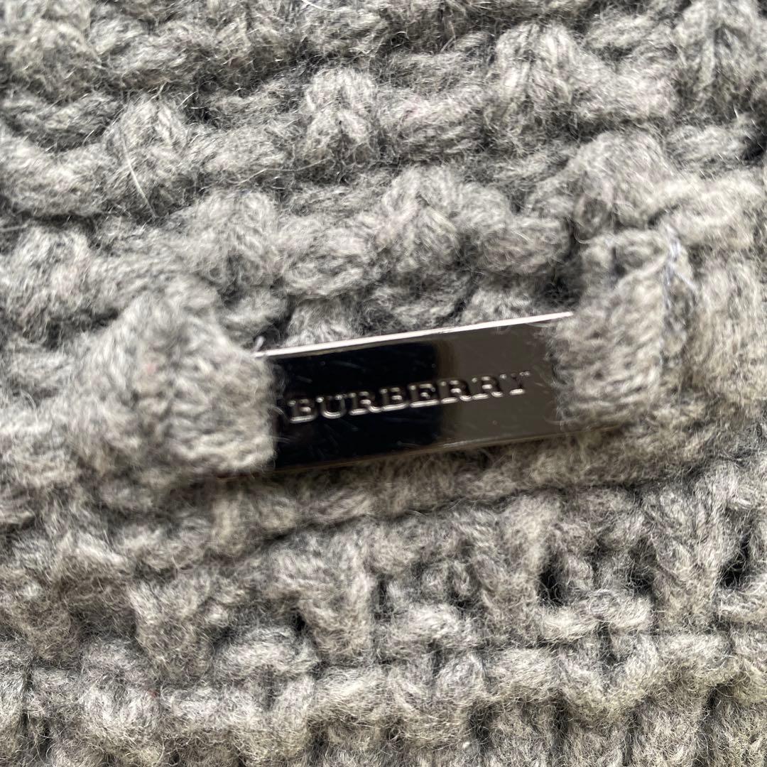 美品　バーバリー　ダッフル　ニットコート　カーディガン　カシミヤ混　フード取外可