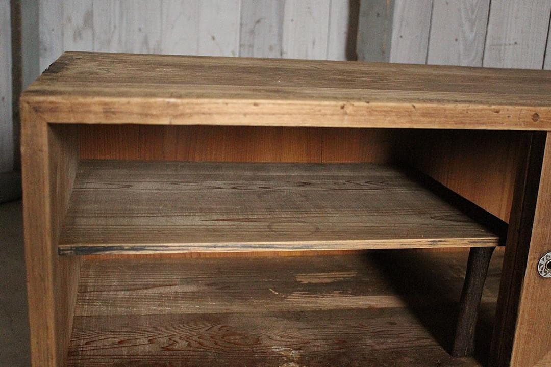 味のある古いガラス戸棚×木製小引き出し3杯　食器棚　収納　古家具　古民家