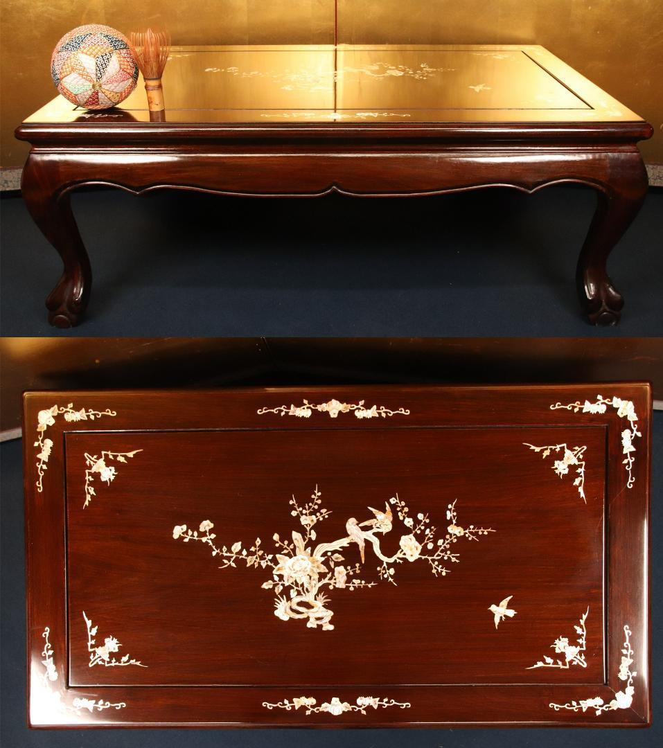 紫檀製　螺鈿細工　テーブル　文机　文台　花台　香炉台　幅88㎝　BE640