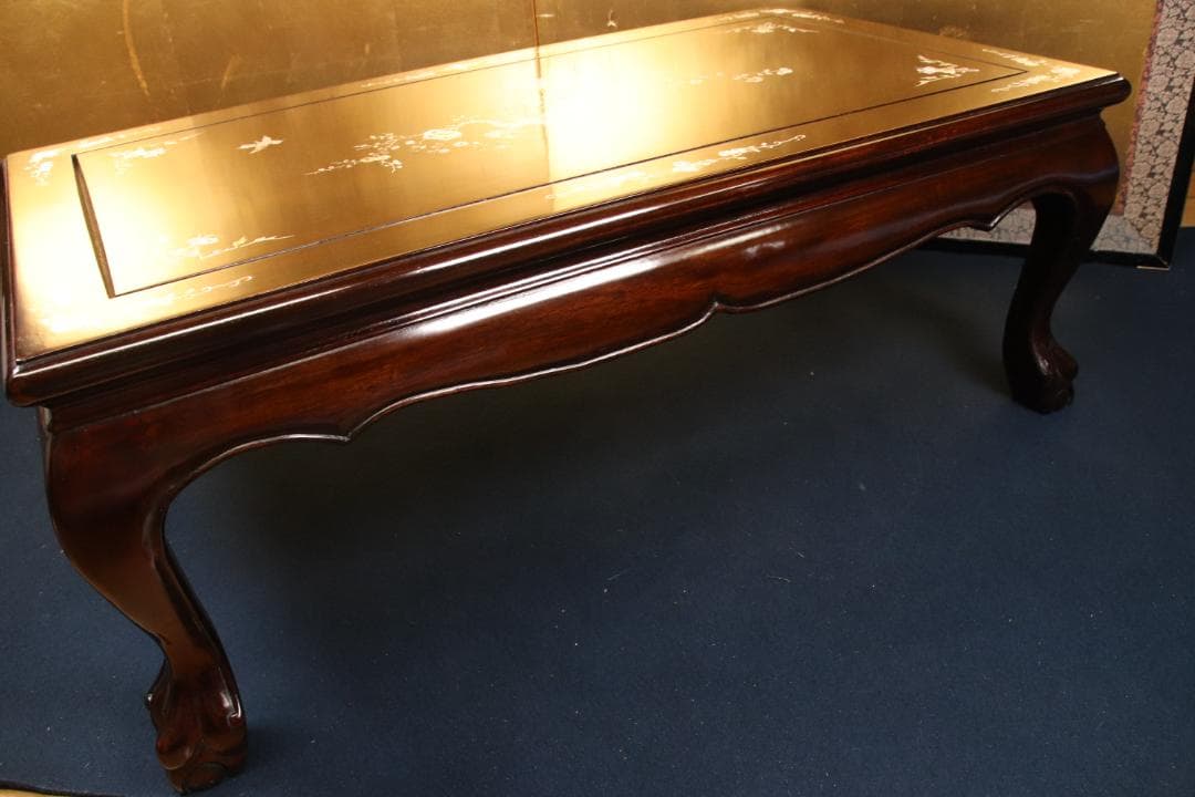 紫檀製　螺鈿細工　テーブル　文机　文台　花台　香炉台　幅88㎝　BE640