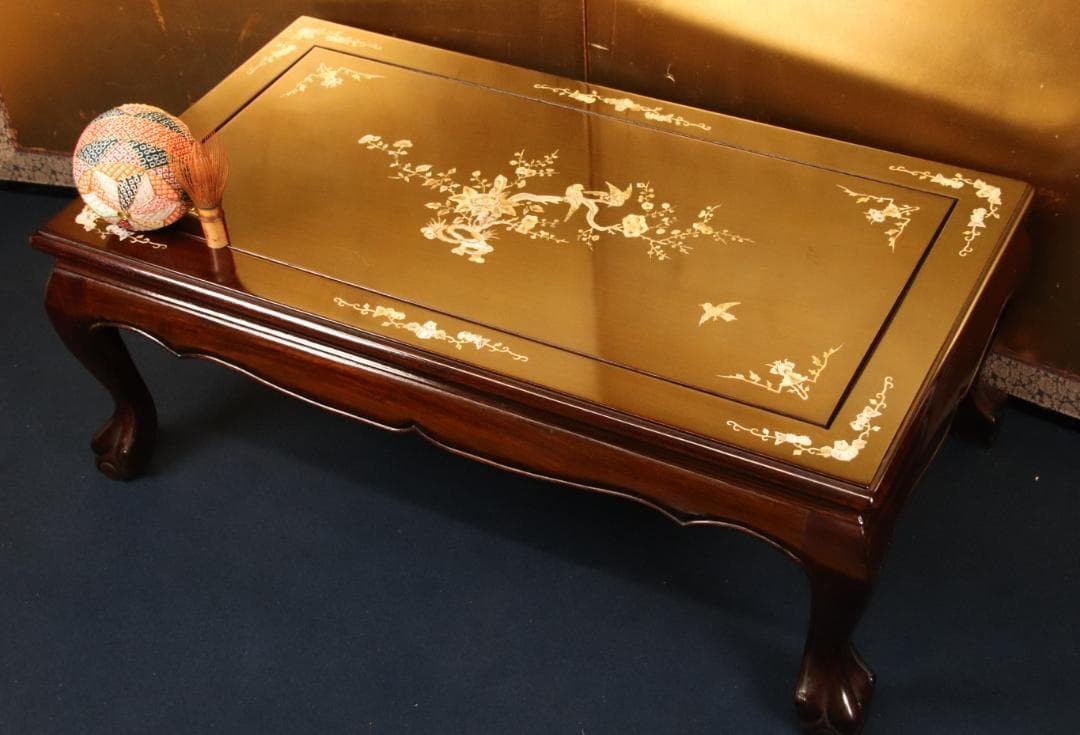 紫檀製　螺鈿細工　テーブル　文机　文台　花台　香炉台　幅88㎝　BE640