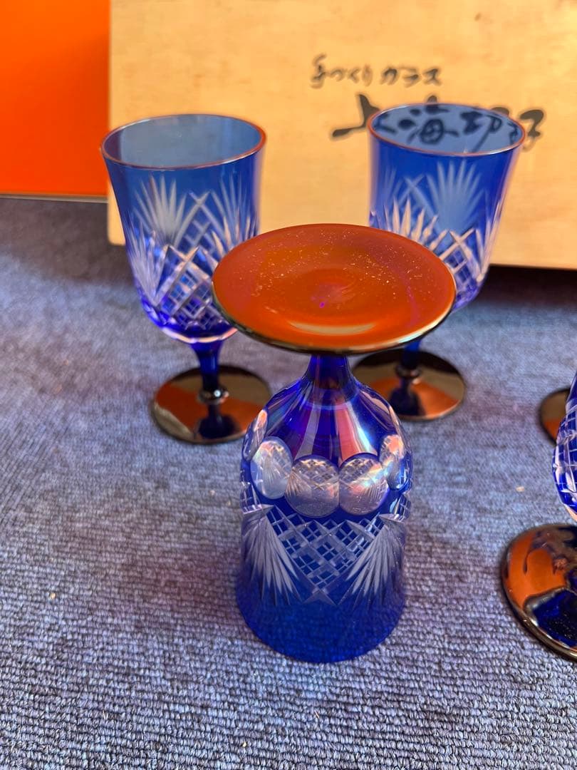 1099 手づくりガラス　上海切子　ワインカップ　5客　未使用