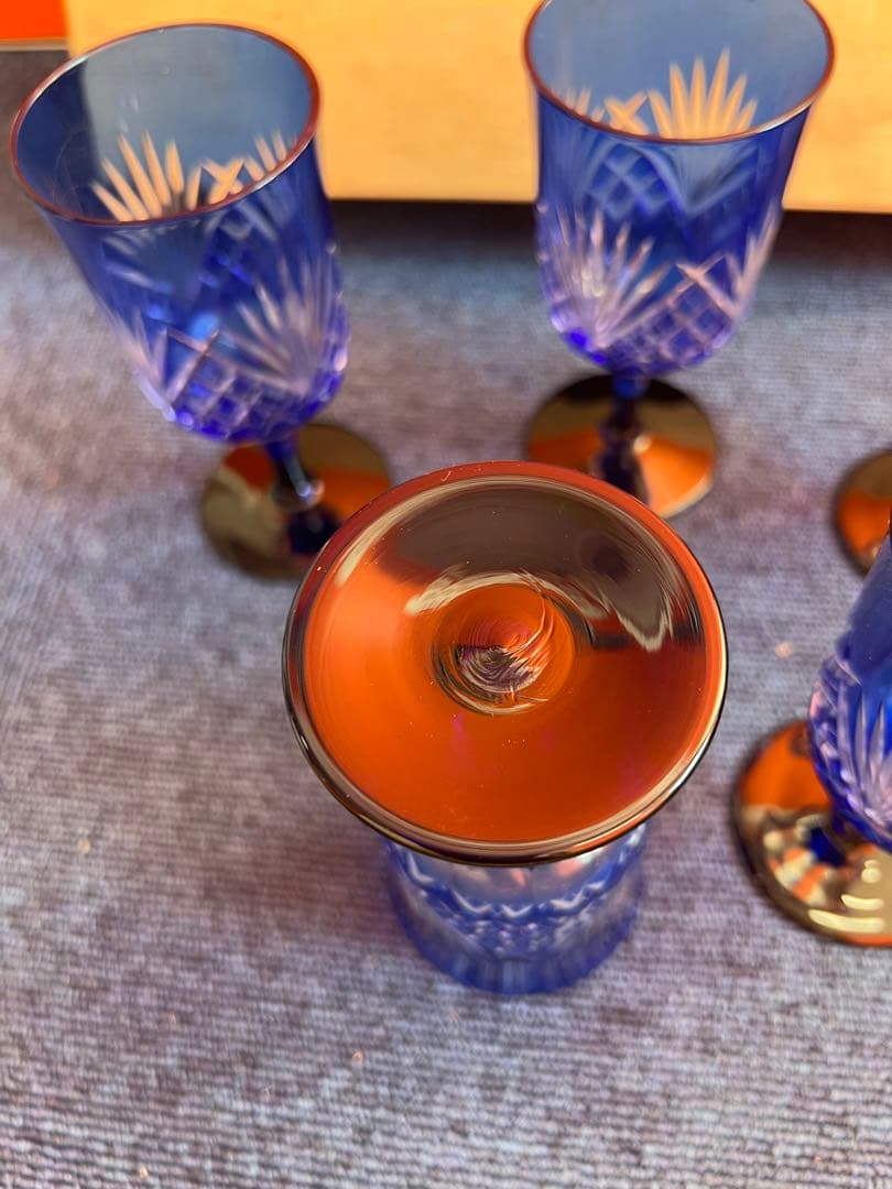 1099 手づくりガラス　上海切子　ワインカップ　5客　未使用