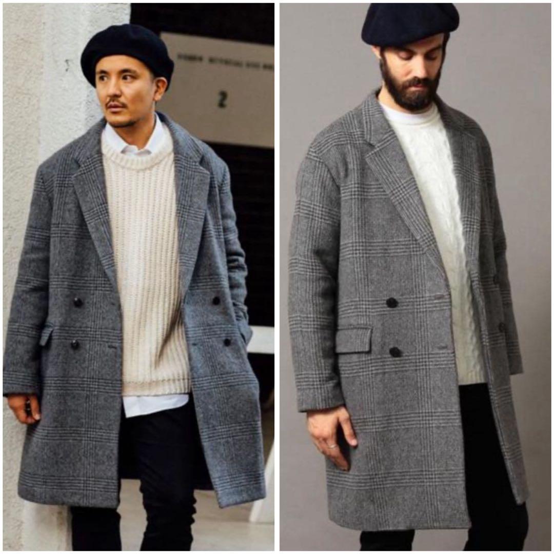 極美品　ユナイテッドアローズ　グレーチェック ダブルブレスト チェスターコートL