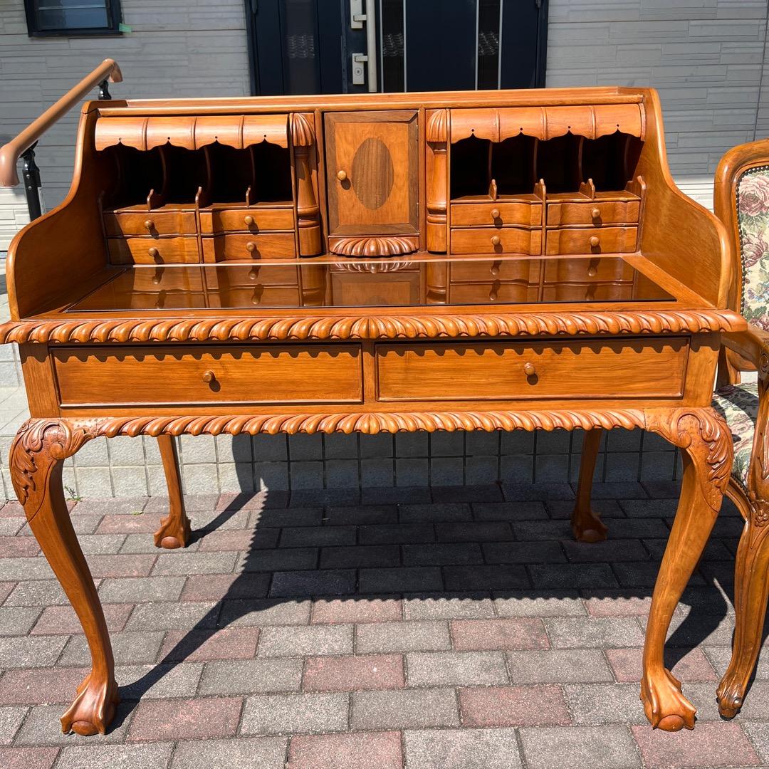 高級 ヨーロッパ アンティーク 猫脚 書斎机 ビンテージ 木製机 豪華 ロココ調